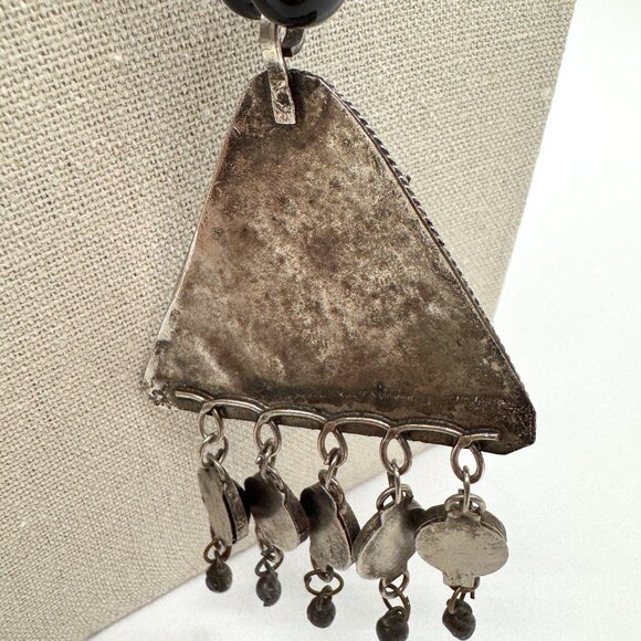 Beaded Necklace Black and Silver Tone Triangle Pendant Gothic *read* - Picture 8 of 9